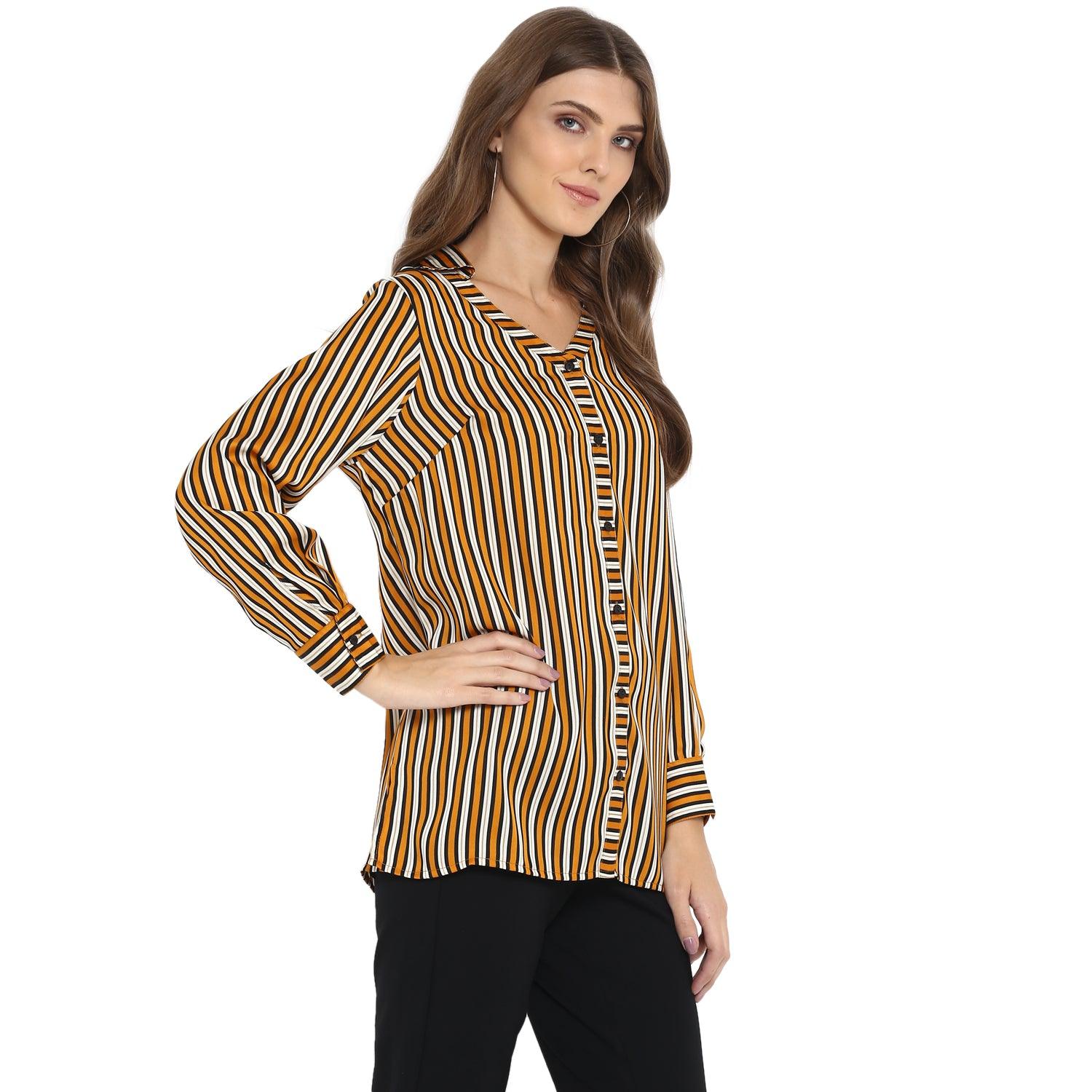 Qurvii Mustard stripe shirt - Qurvii India