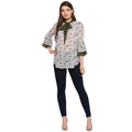 Qurvii Grey floral mosscrepe,oilve tie top - Qurvii India