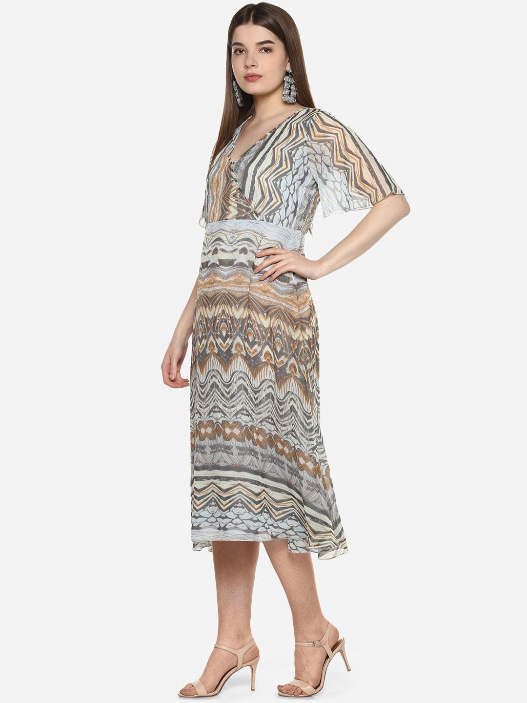 Qurvii Gray multi printed long maxi dress - Qurvii India