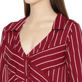 Qurvii Plus Size Women Maroon White Regular Fit Striped Casual Shirt - Qurvii India