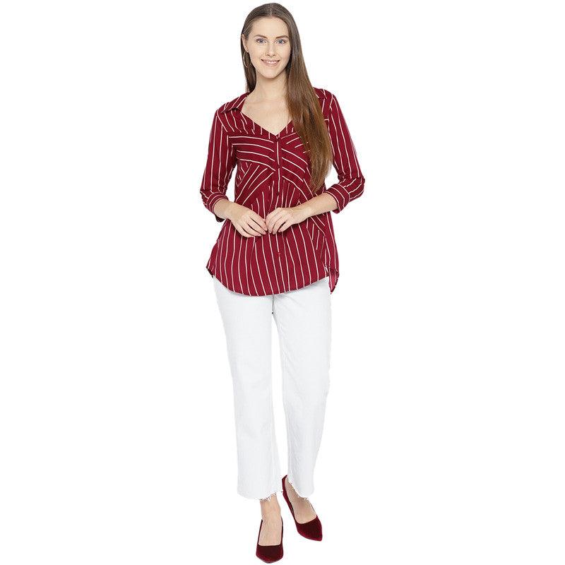 Maroon Stripe Front Cross Shirt