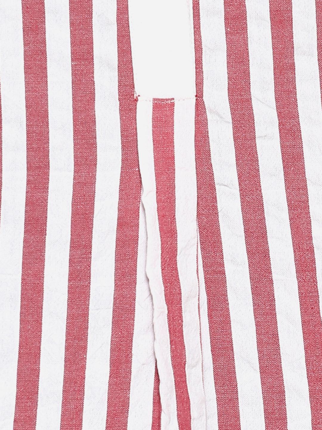Qurvii Red and white stripe cotton half top - Qurvii India