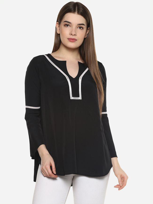 Qurvii Black crepe top - Qurvii India