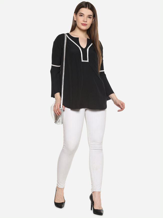 Qurvii Black crepe top - Qurvii India