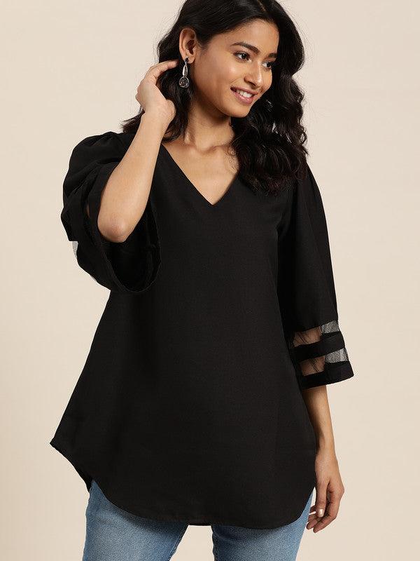 Black Top With Mesh On Bell Sleeves