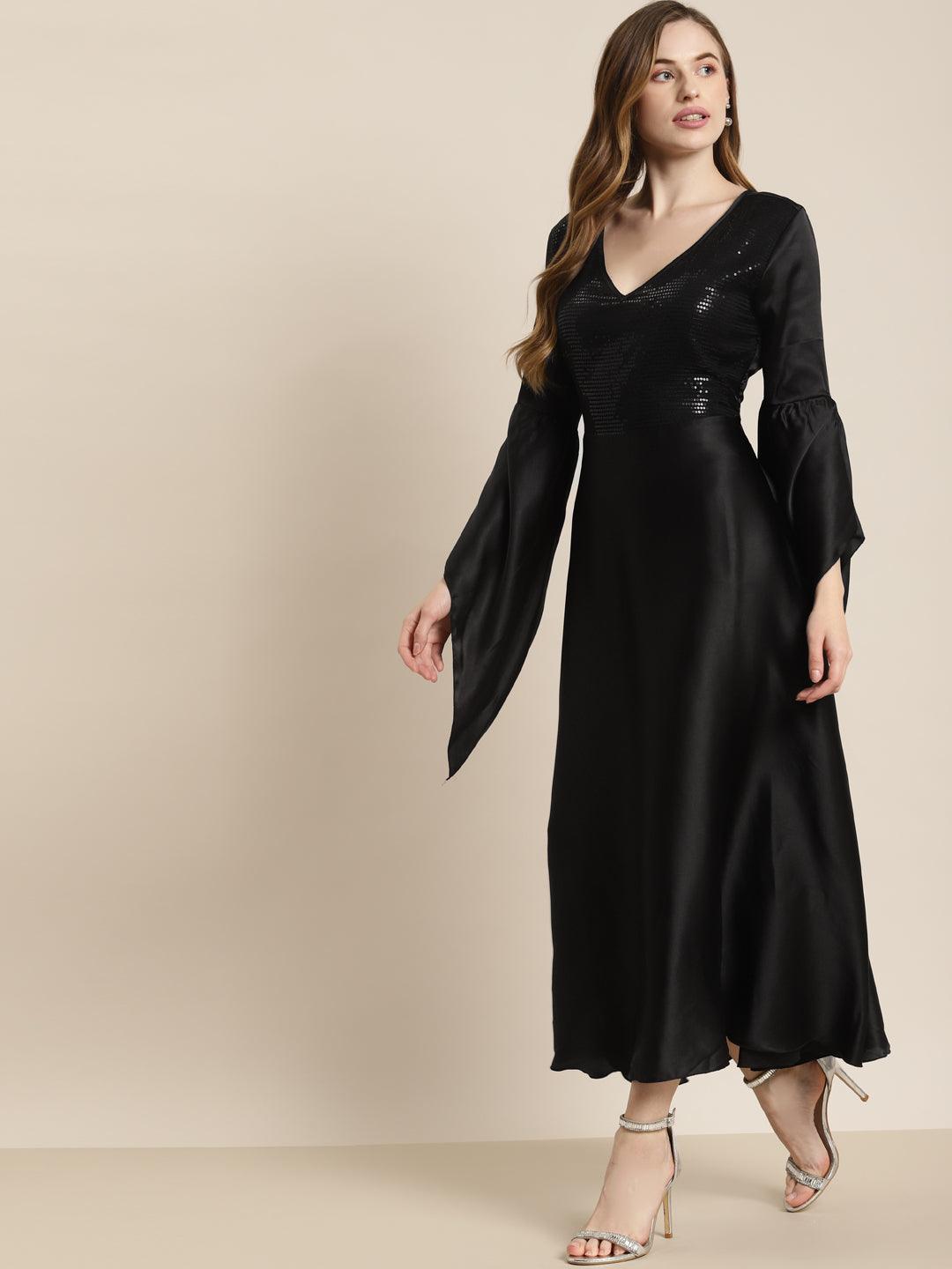 Qurvii Black satin party dress - Qurvii India