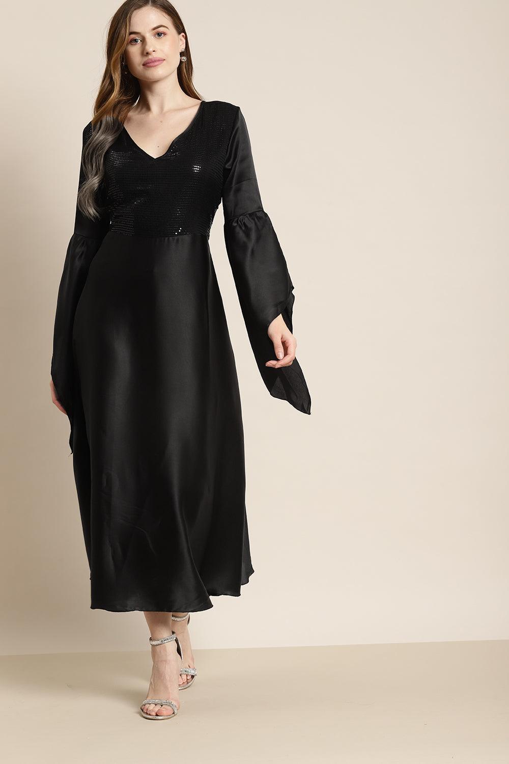 Qurvii Black satin party dress - Qurvii India