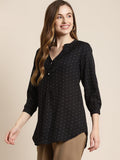 Qurvii Black mandrain collar polka top - Qurvii India