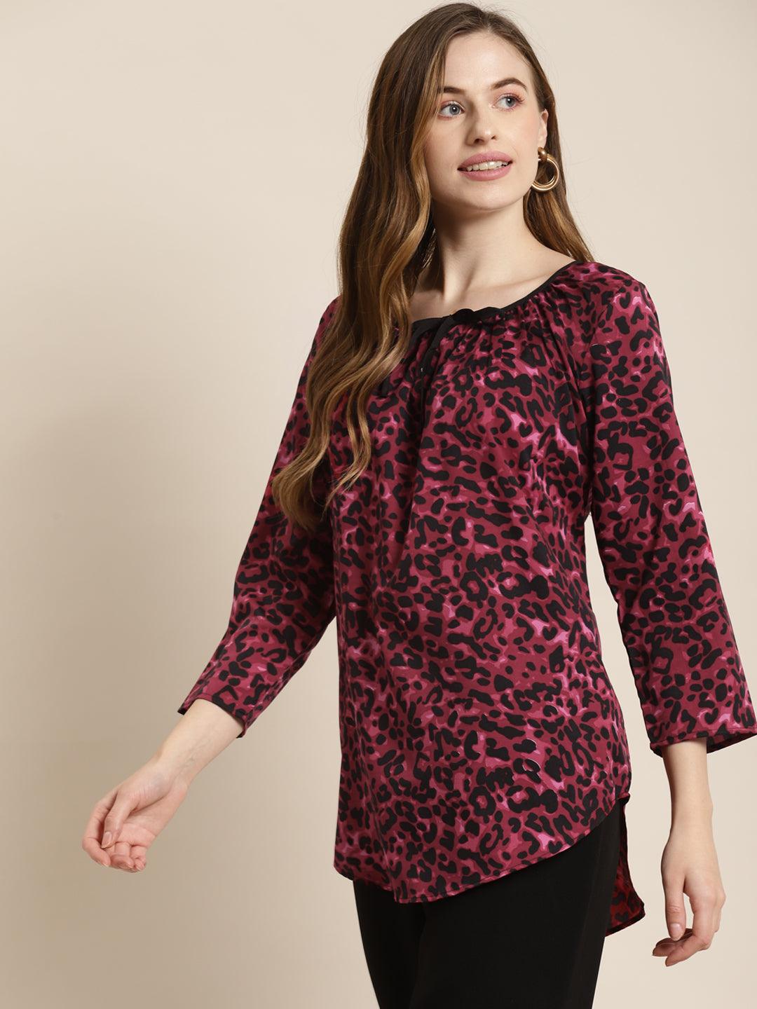 Qurvii Leopard print peasant top - Qurvii India