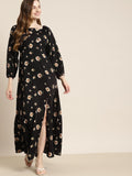 Qurvii Black Floral Long Dress - Qurvii India