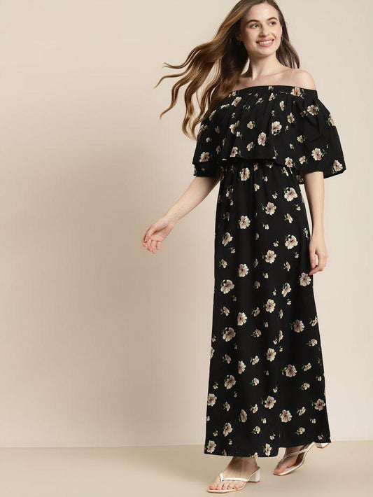 Qurvii Floral black dress - Qurvii India