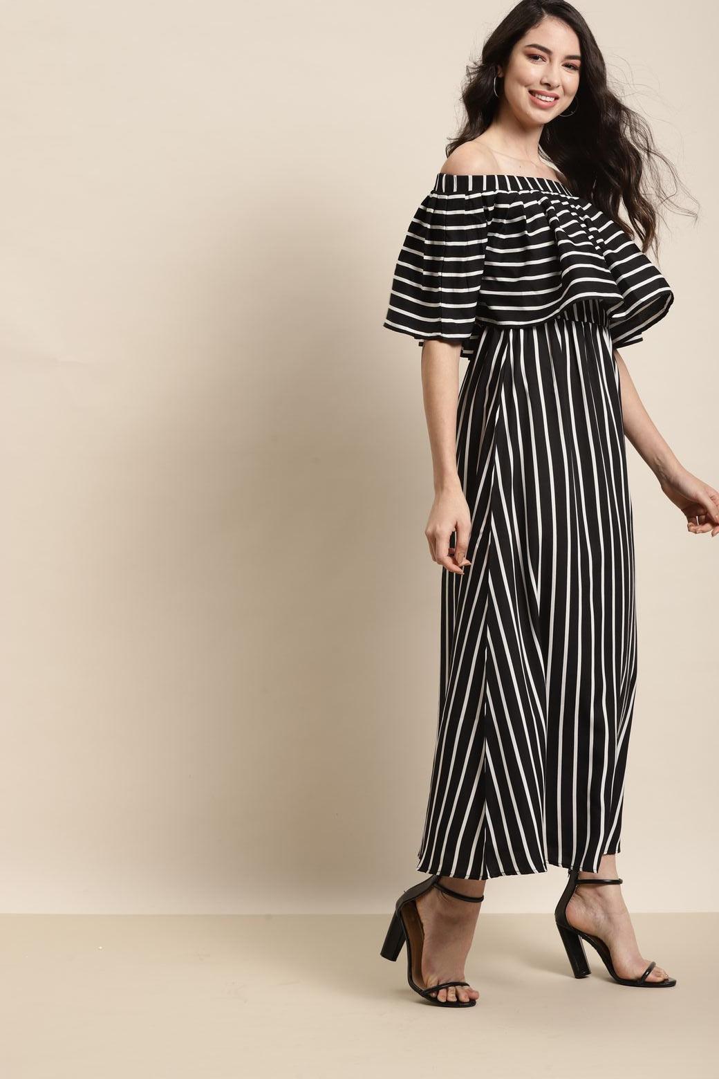 Qurvii Black stripe dress - Qurvii India