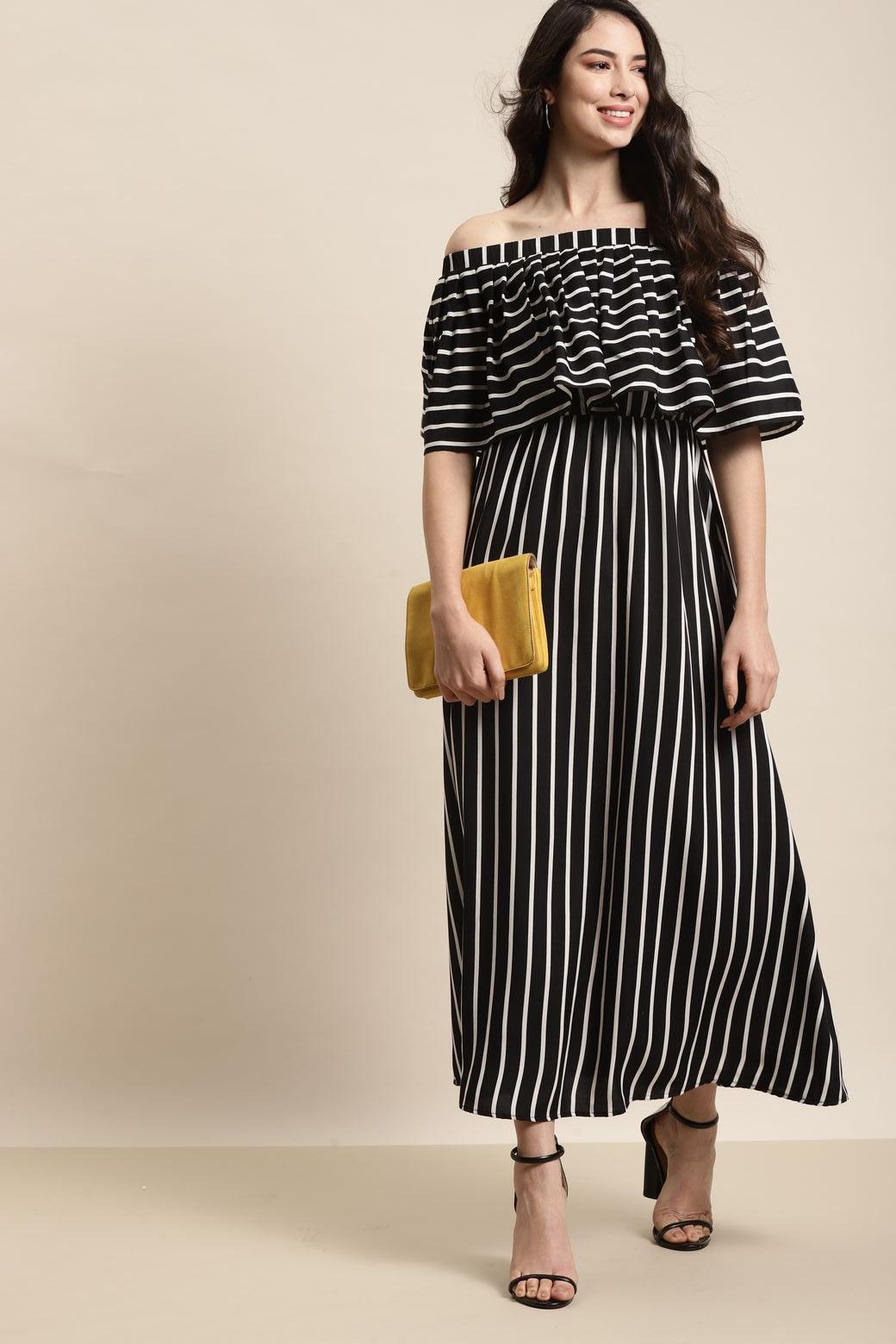 Qurvii Black stripe dress - Qurvii India