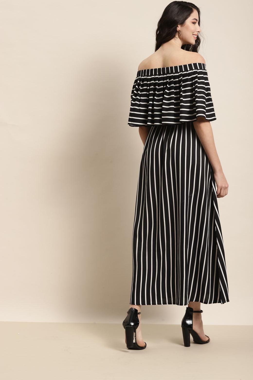 Qurvii Black stripe dress - Qurvii India
