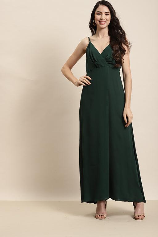 Qurvii Bottle Green Long Dress - Qurvii India