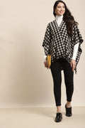 Qurvii Black Plaid Poncho - Qurvii India