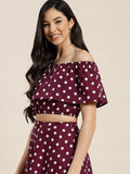 Qurvii Burgundy off shoulder polka top - Qurvii India