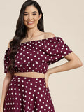 Qurvii Burgundy off shoulder polka top - Qurvii India