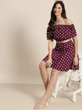 Qurvii Burgundy off shoulder polka top - Qurvii India