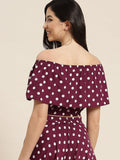 Qurvii Burgundy off shoulder polka top - Qurvii India