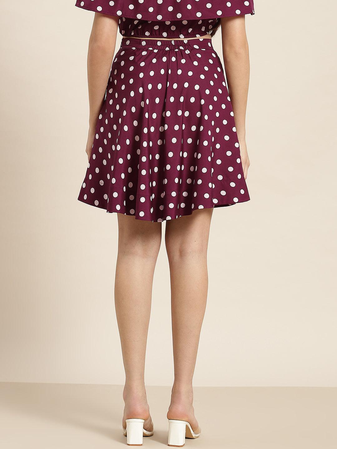 Qurvii Burgundy polka short skirt - Qurvii India