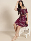 Qurvii Burgundy polka short skirt - Qurvii India