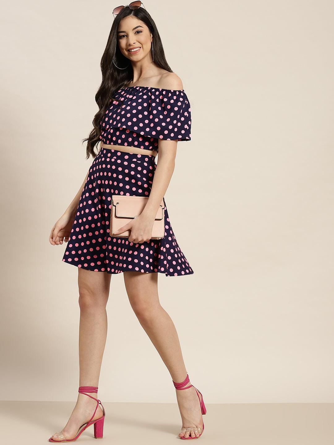 Qurvii Navy Polka Short Skirt - Qurvii India