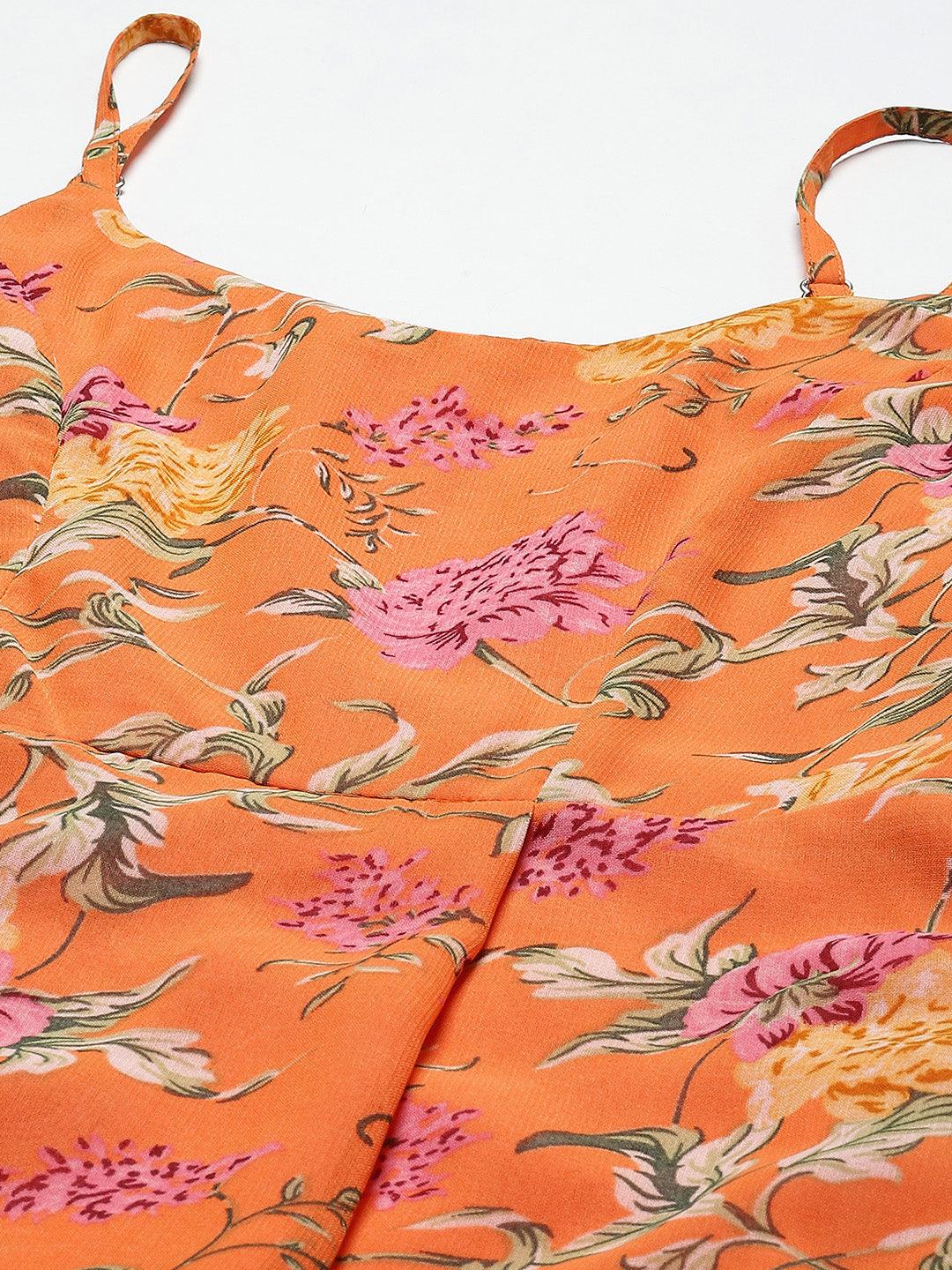 Qurvii Orange Floral Maxi Dress - Qurvii India