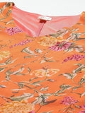 Qurvii Floral Orange A-line Dress - Qurvii India