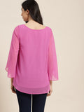 Qurvii Mauve Key Hole Georgette Top - Qurvii India