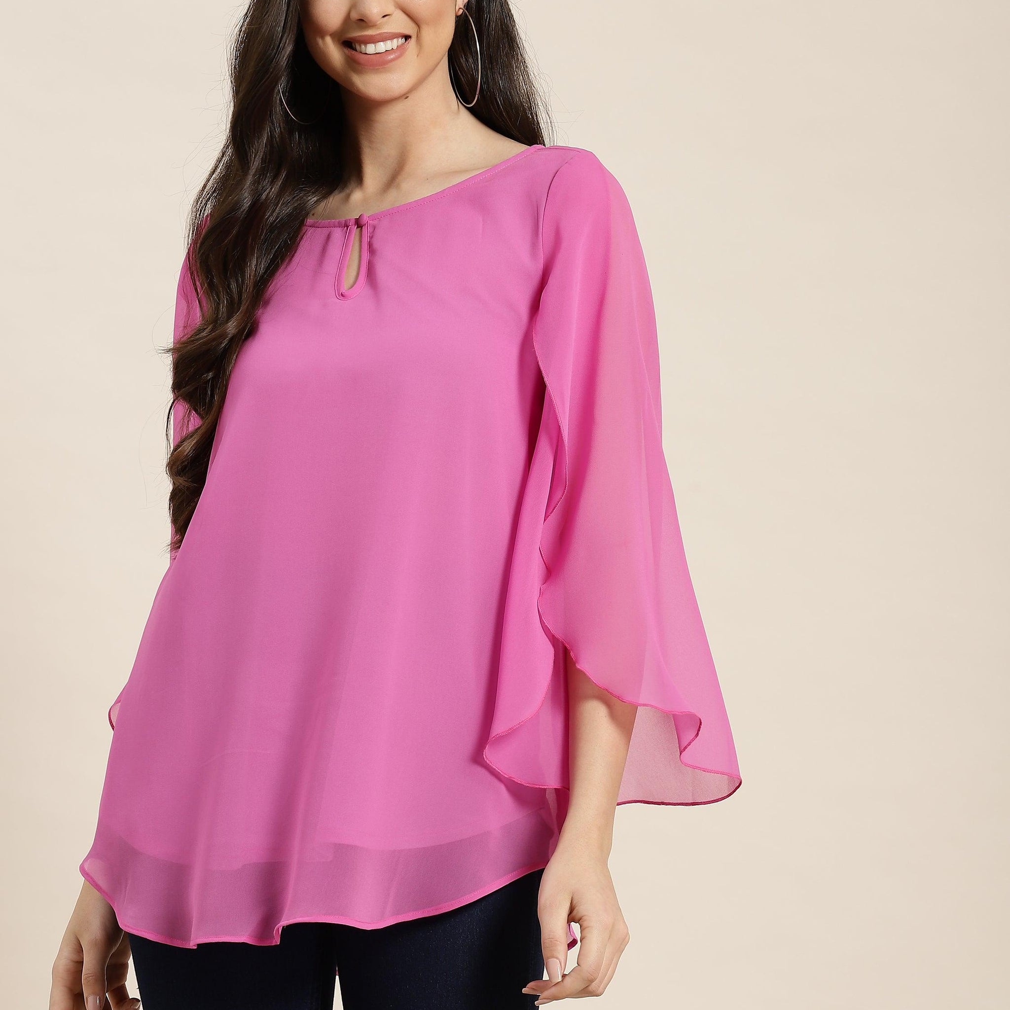 Qurvii Mauve Key Hole Georgette Top - Qurvii India
