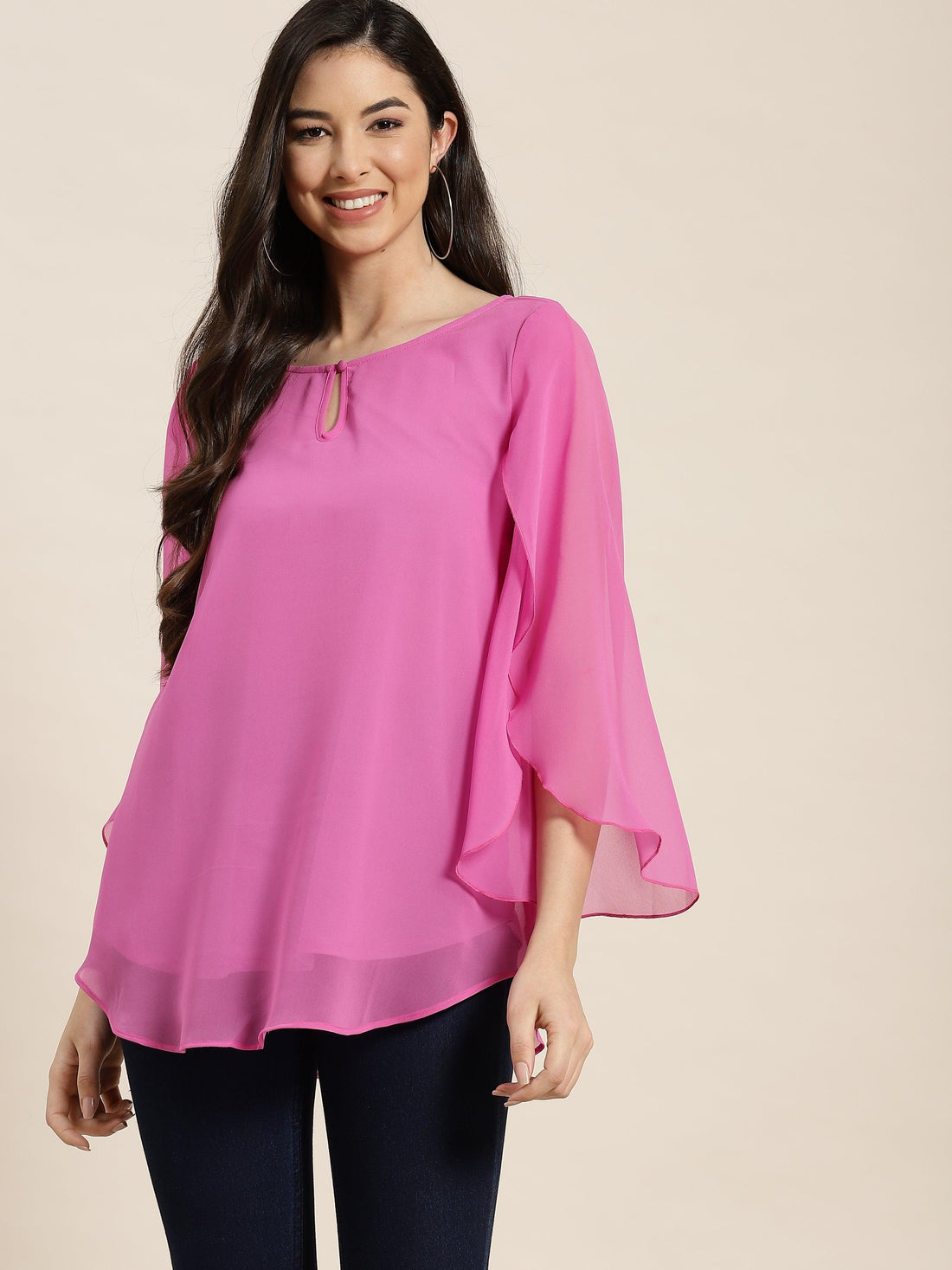 Qurvii Mauve Key Hole Georgette Top - Qurvii India