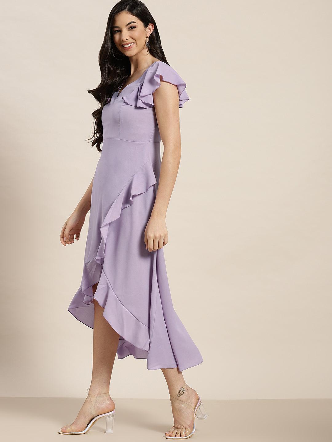 Qurvii Lavender Hi-Low Ruffle Dress - Qurvii India