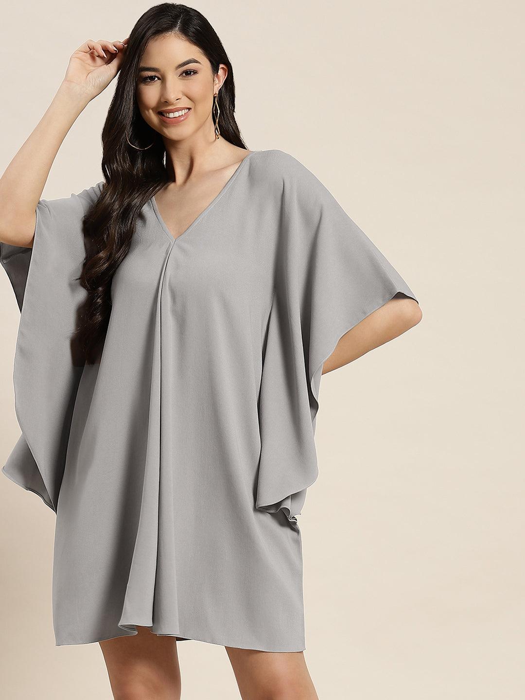 Qurvii Gray Kimono Short Dress - Qurvii India