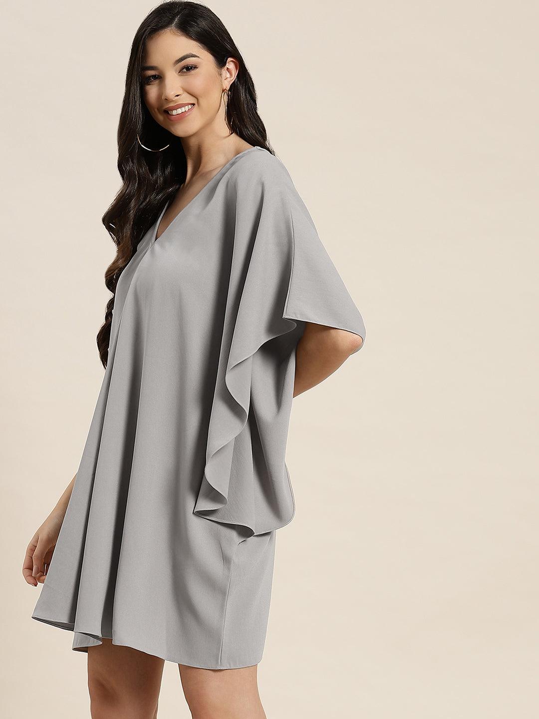 Qurvii Gray Kimono Short Dress - Qurvii India