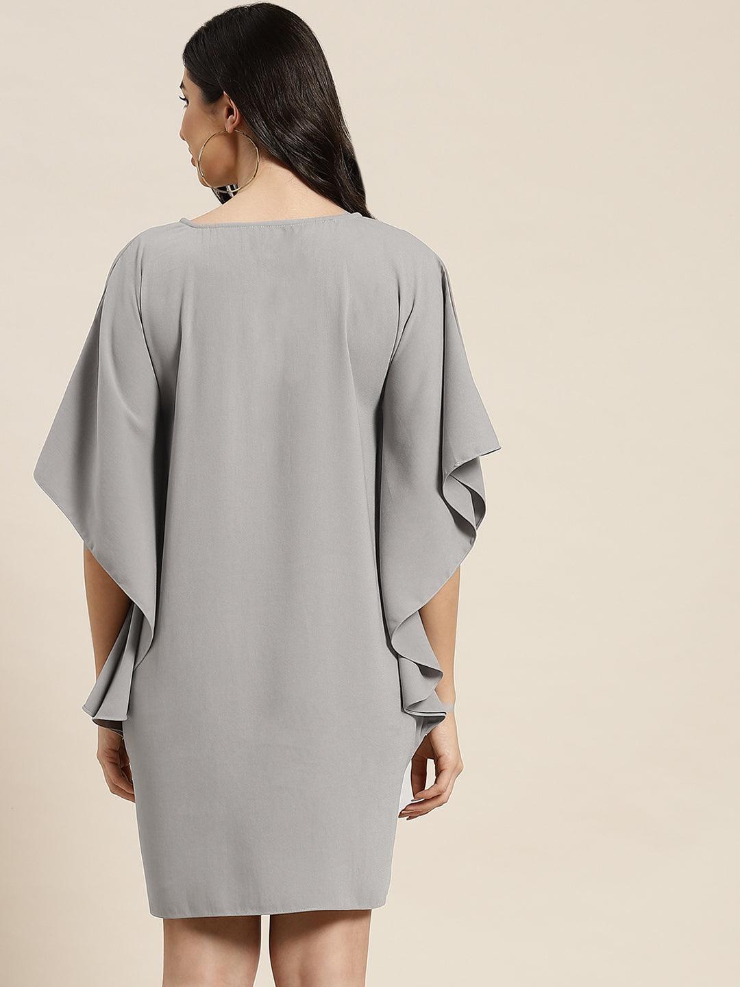 Qurvii Gray Kimono Short Dress - Qurvii India