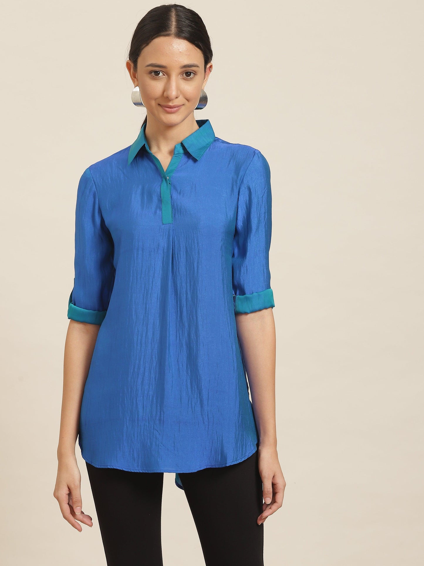 Qurvii Royal Blue ColorBlock Silk Shirt - Qurvii India