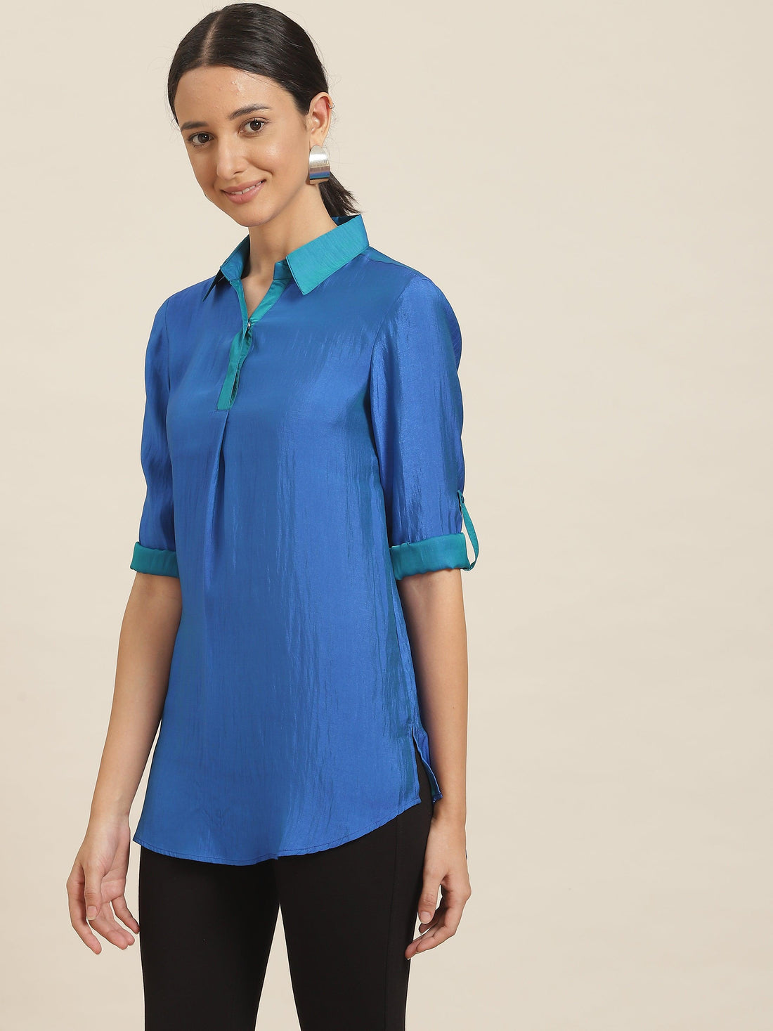 Qurvii Royal Blue ColorBlock Silk Shirt - Qurvii India