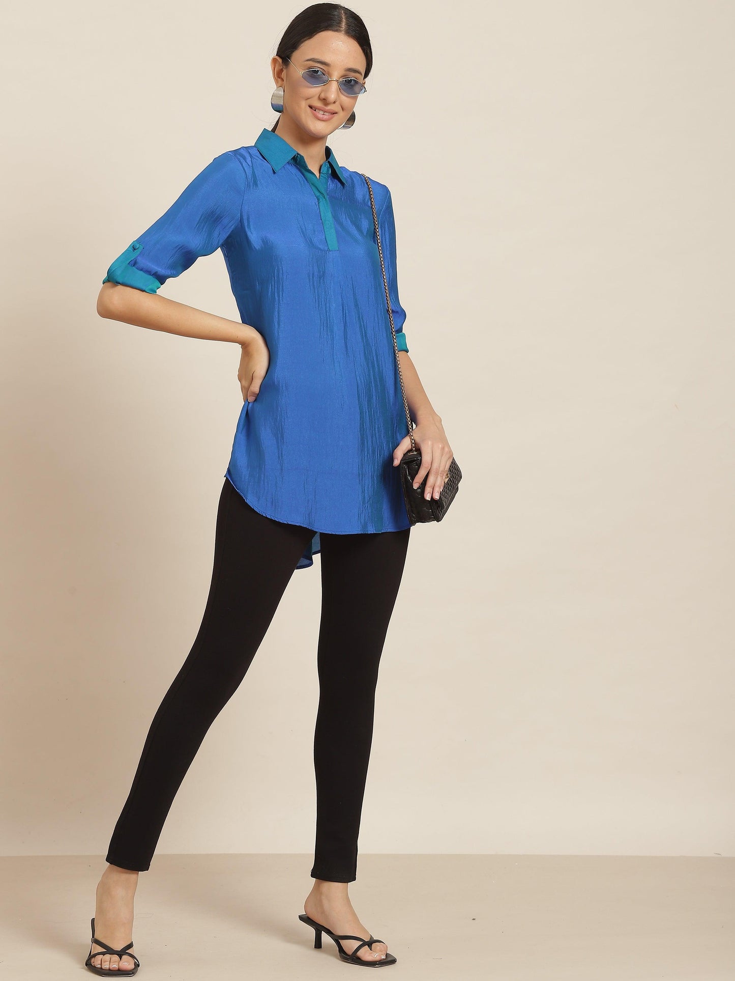 Qurvii Royal Blue ColorBlock Silk Shirt - Qurvii India