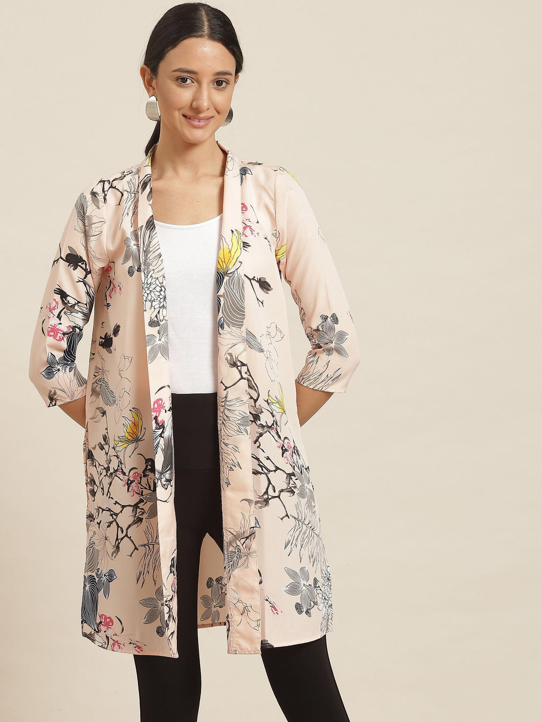 Qurvii Peach Floral Shrug - Qurvii India