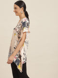 Qurvii Peach Floral Crepe Kaftan Top - Qurvii India