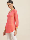 Qurvii Orange Silk V-neck Top - Qurvii India