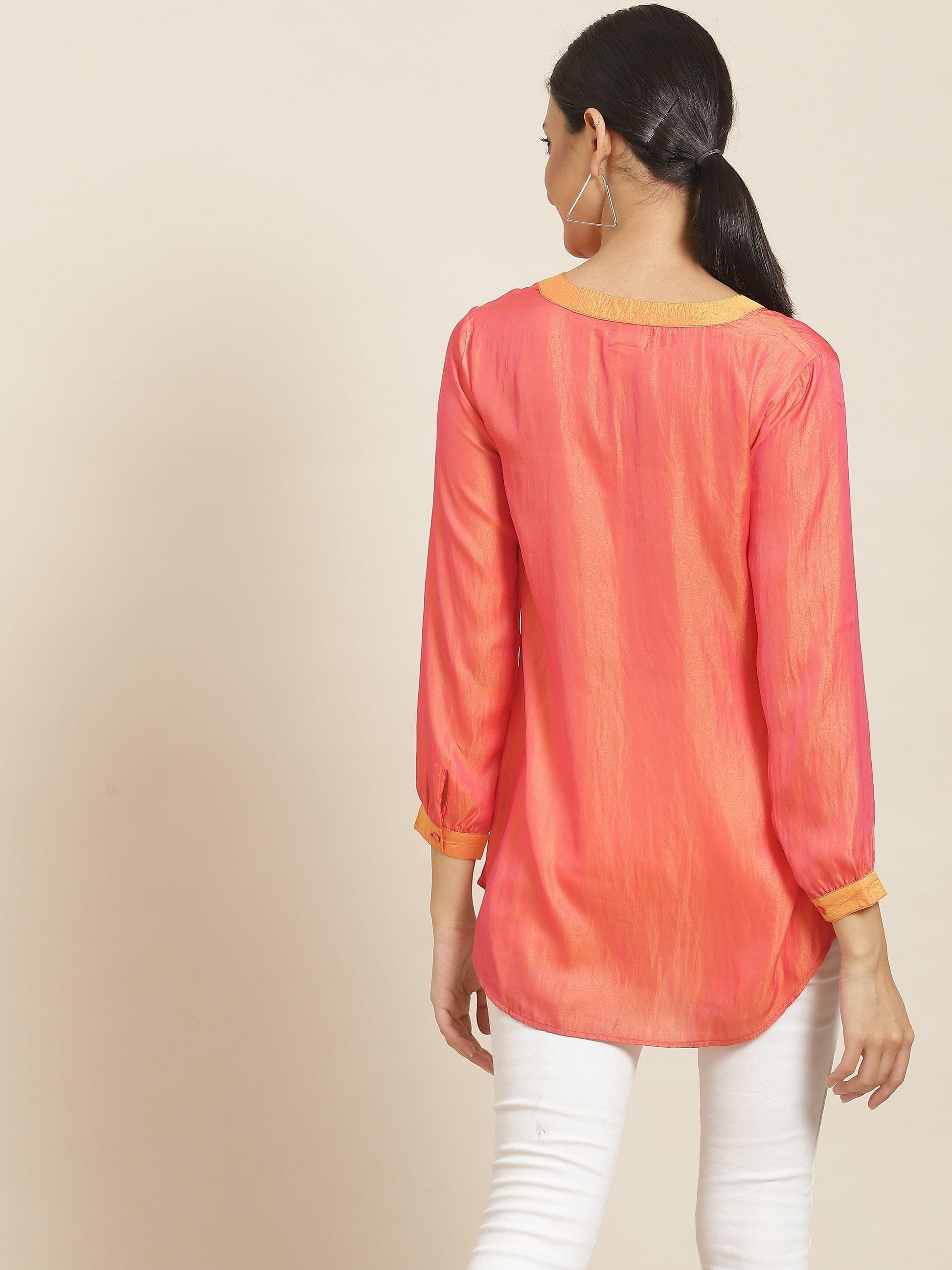 Qurvii Orange Silk V-neck Top - Qurvii India