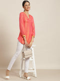 Qurvii Orange Silk V-neck Top - Qurvii India