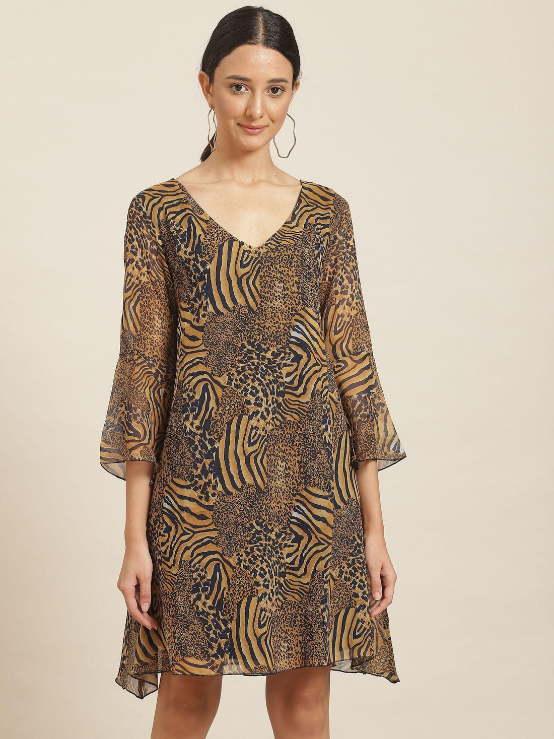 Qurvii Tiger Print A-line Dress - Qurvii India