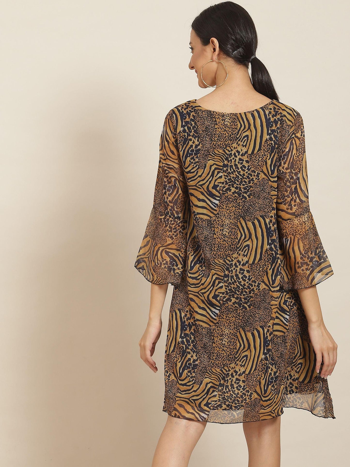 Qurvii Tiger Print A-line Dress - Qurvii India