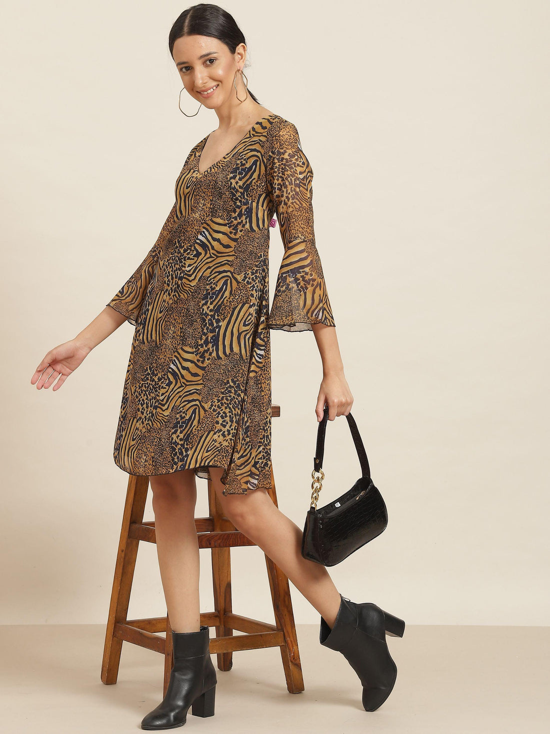 Qurvii Tiger Print A-line Dress - Qurvii India