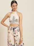 Qurvii Peach Floral Crop Top - Qurvii India