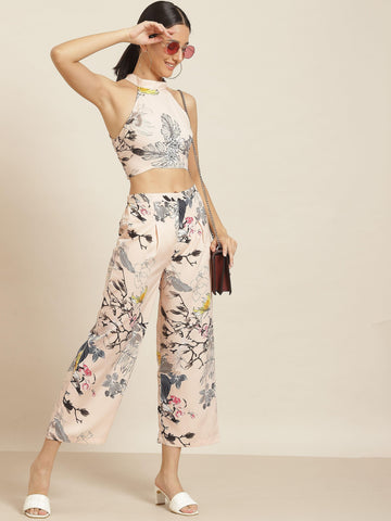 Qurvii Peach Floral Crop Top - Qurvii India