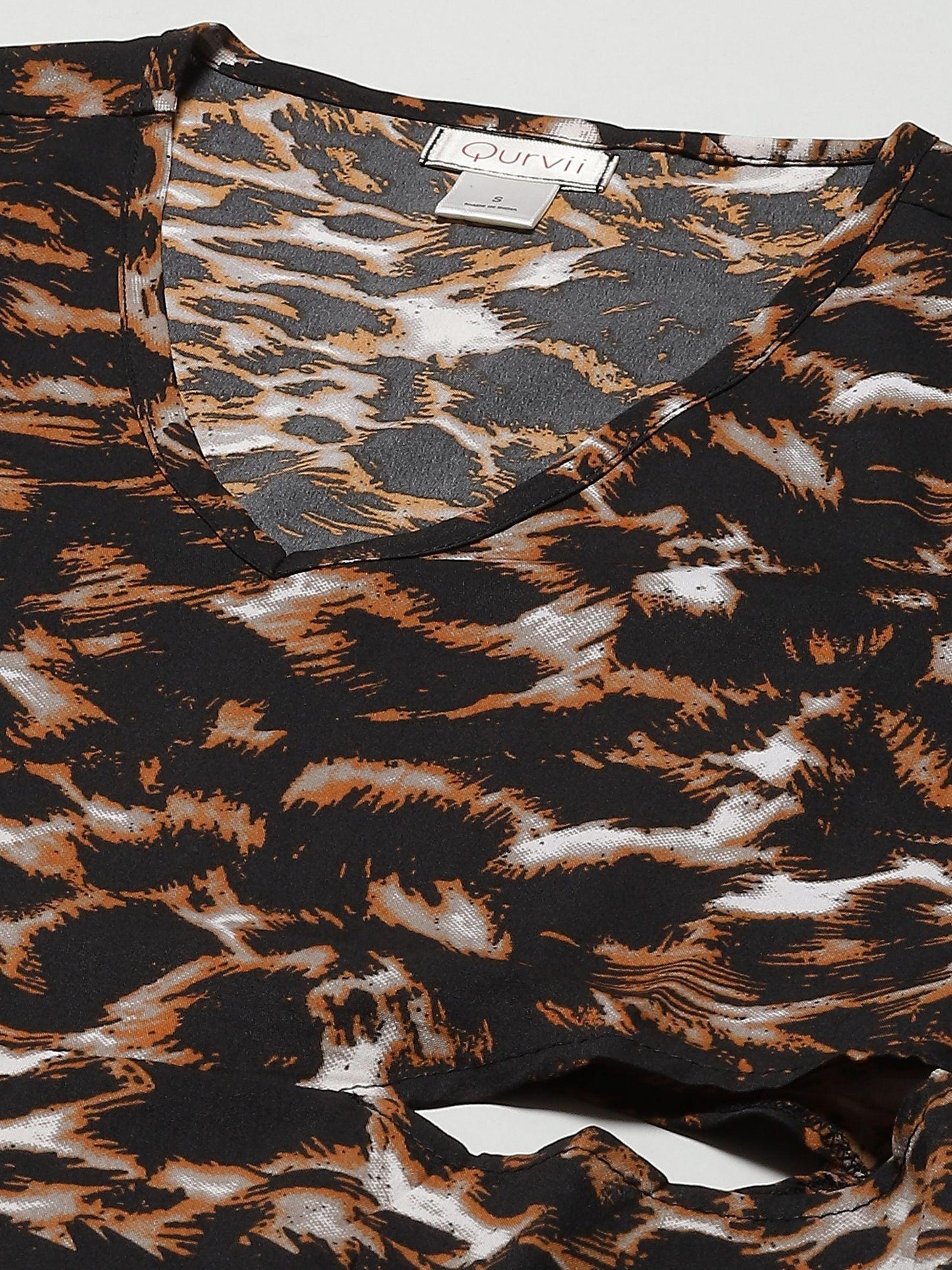 Qurvii Black And Brown Tiger Print Dress - Qurvii India